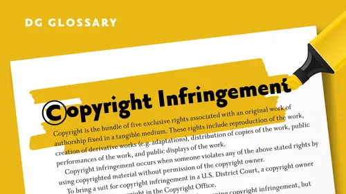 Yellow highlighter accenting the term Copyright Infringement on white paper.