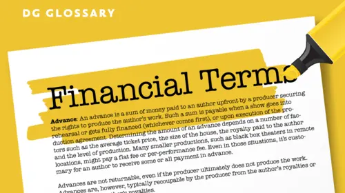 Illustration of white paper with the words Financial Terms highlighted in yellow