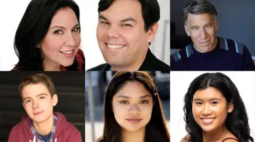 Clockwise from left: Kristen Anderson-Lopez, Robert Lopez, Stephen Schwartz, Isabel Beatriz Tongson, Leilani Patao, Casey Lyons